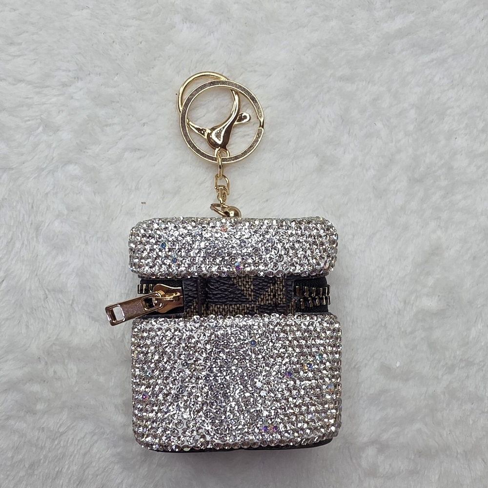 Sparkling Silver Rhinestone Keychain Ear Bud  Holder - Picture 2 of 6